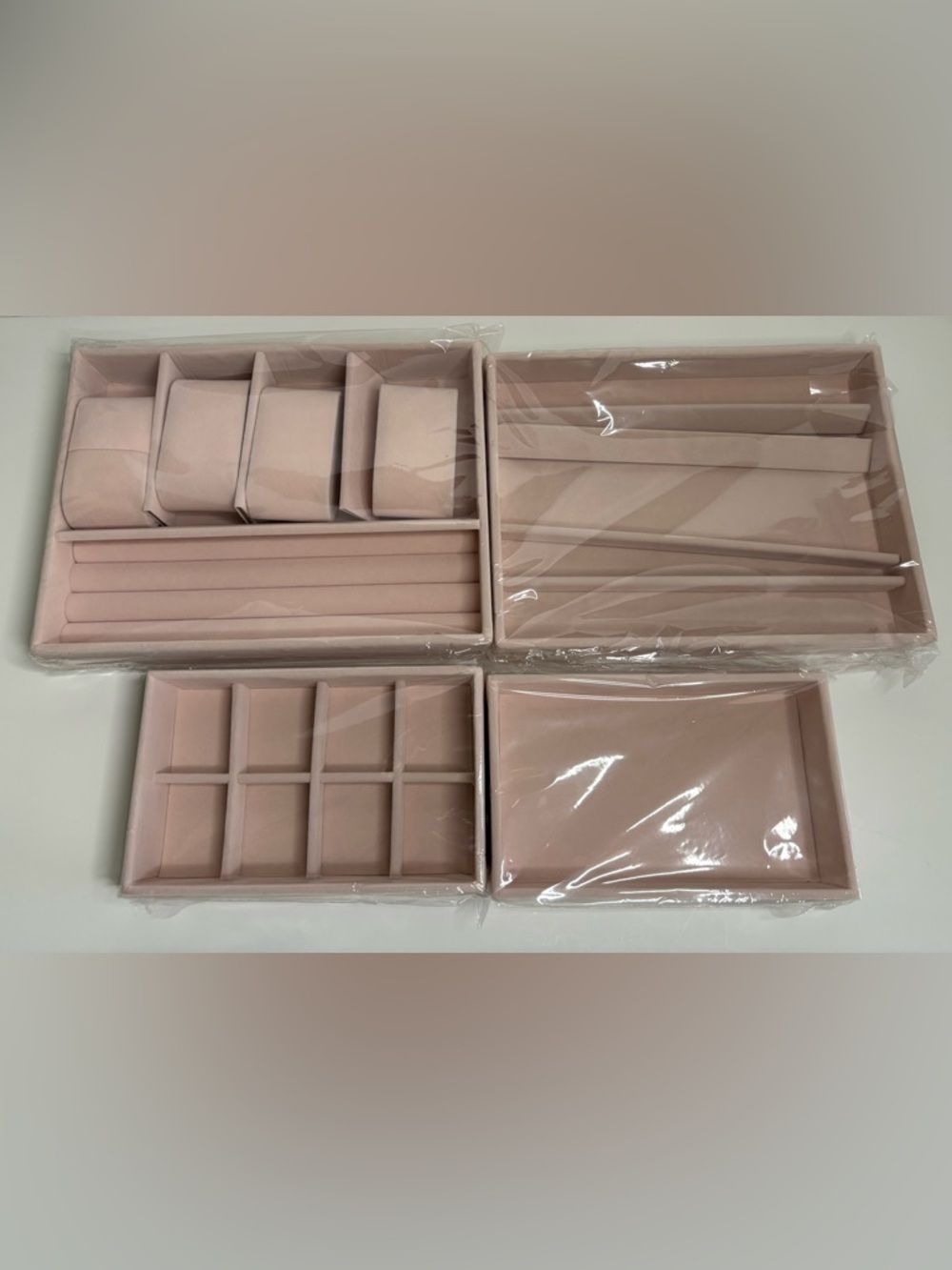 Velvet Jewelry Organizer Tray Set in Blush Pink